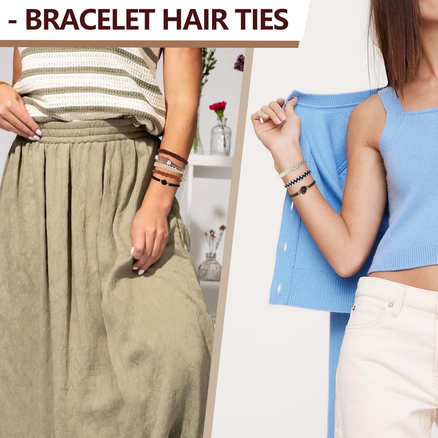 Hairties for women,40PCS Boho hair ties for thick or thin hair, black elastic bands, bracelets ponytail holders fo Mother's Day,