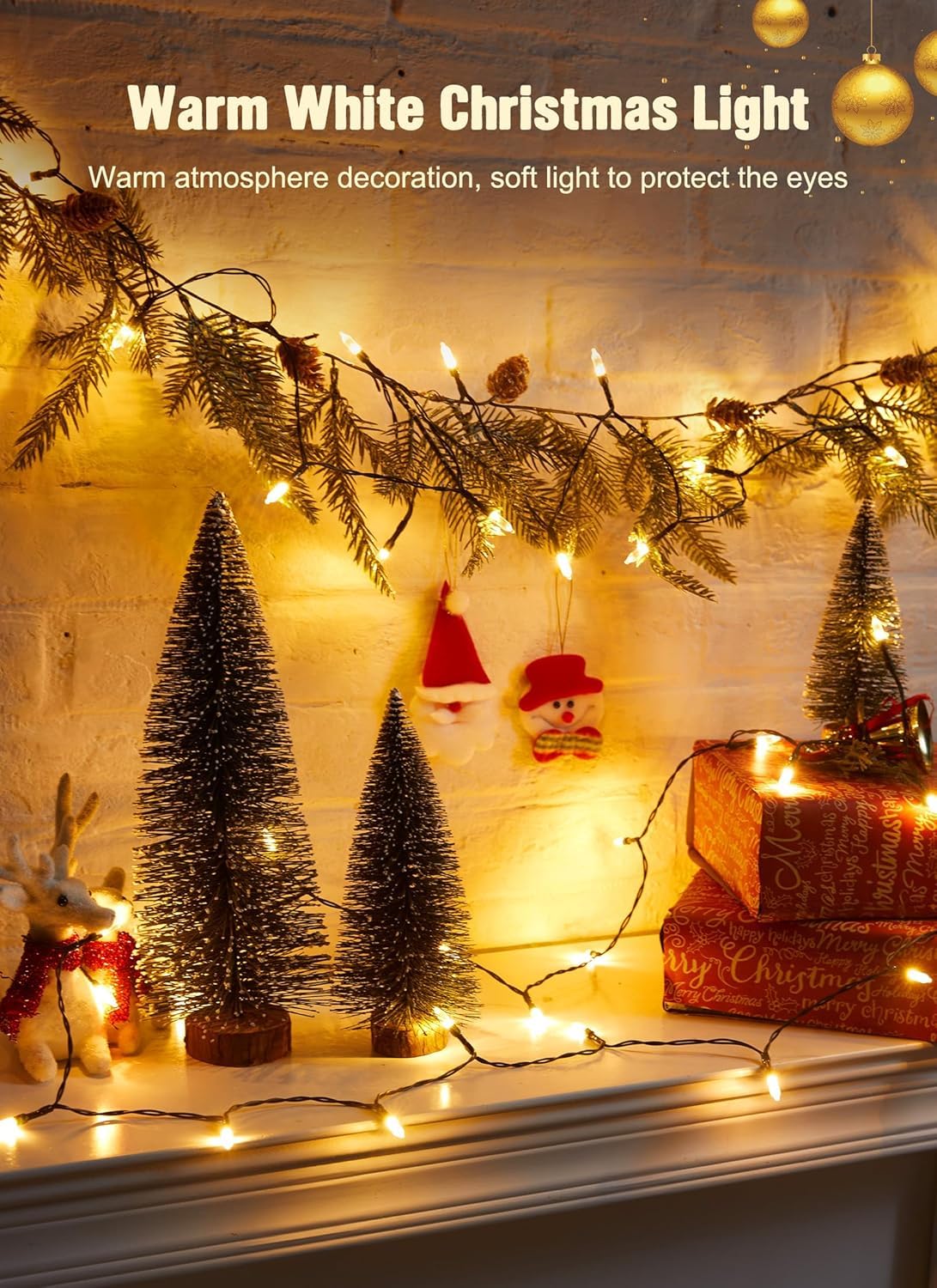 Brightown Battery Operated Christmas String Lights, 20 Led, 8Ft, Warm White, Timer, Indoor/Outdoor Decoration