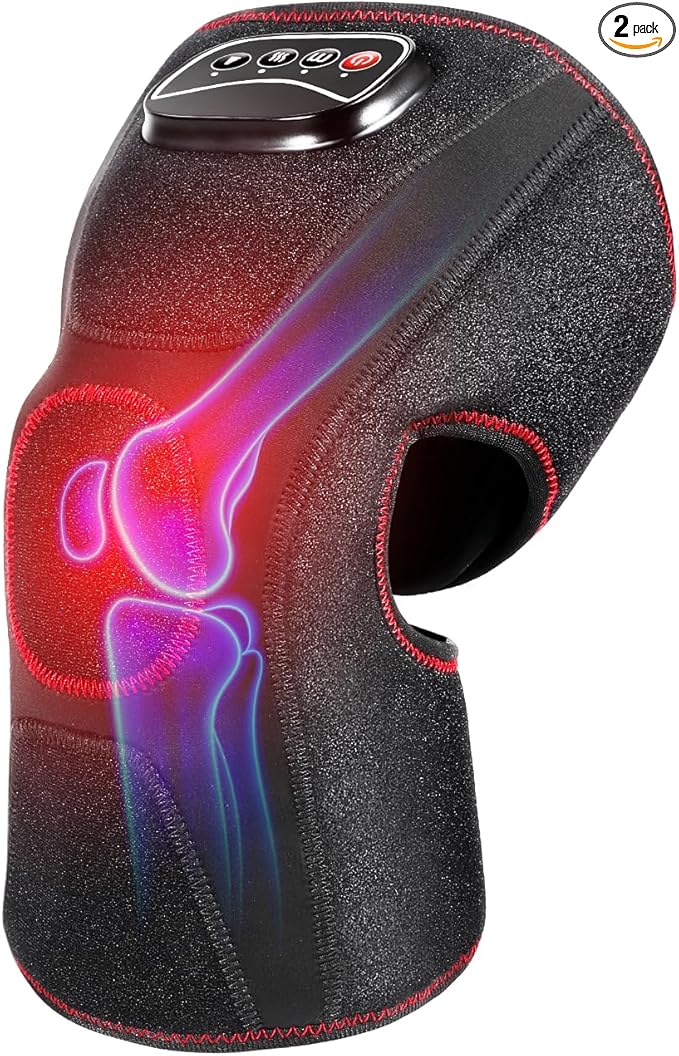 QUINEAR Air Compression Knee Massager with Heat, Knee Brace Wrap for Arthritis Pain Relief, Heating Pad for Knee for Circu...