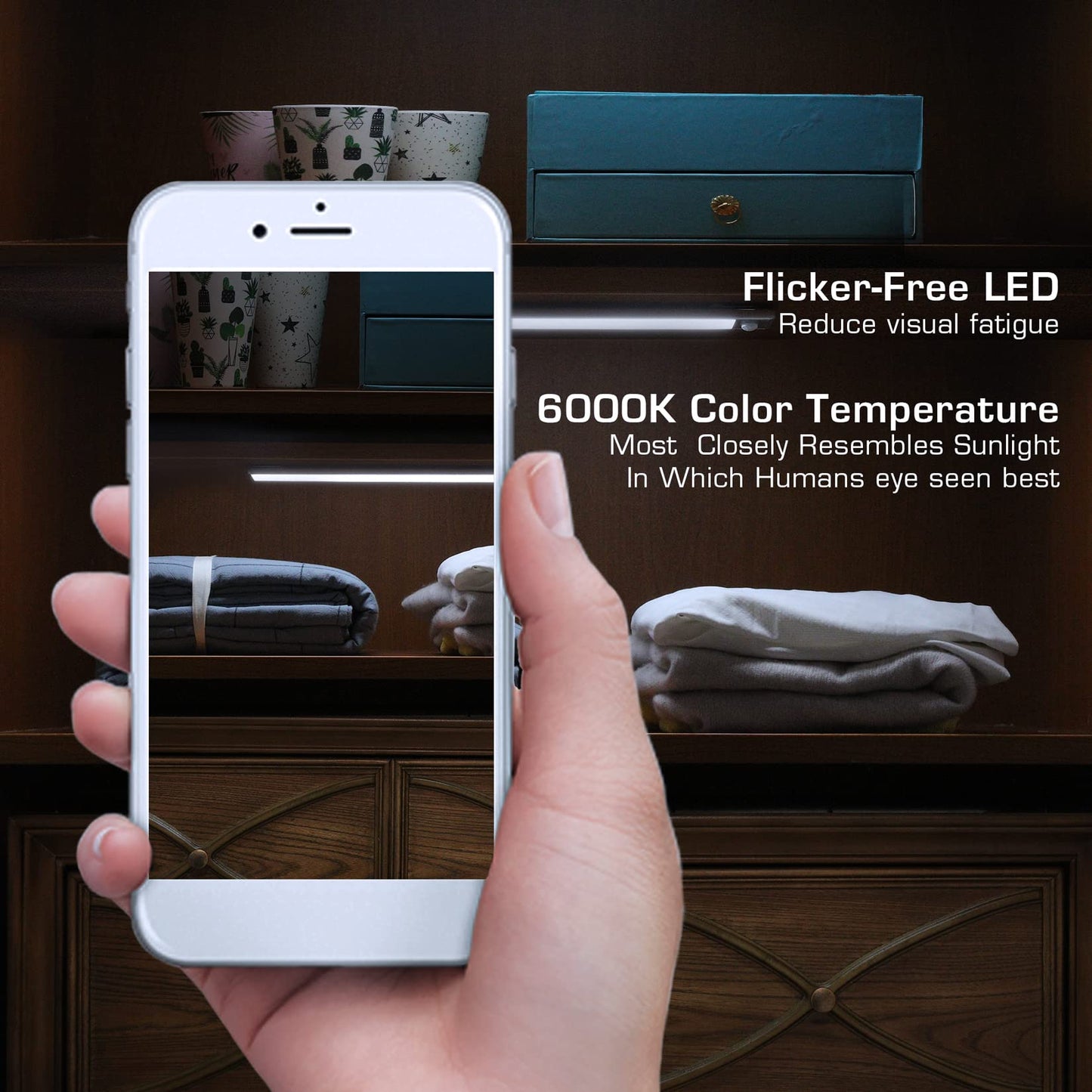 Everbrite 70Led Dimmer Under Cabinet Lighting, Motion Sensor, 2-Pack, White, Ultra Thin Design, 300 Lumen, 6000K