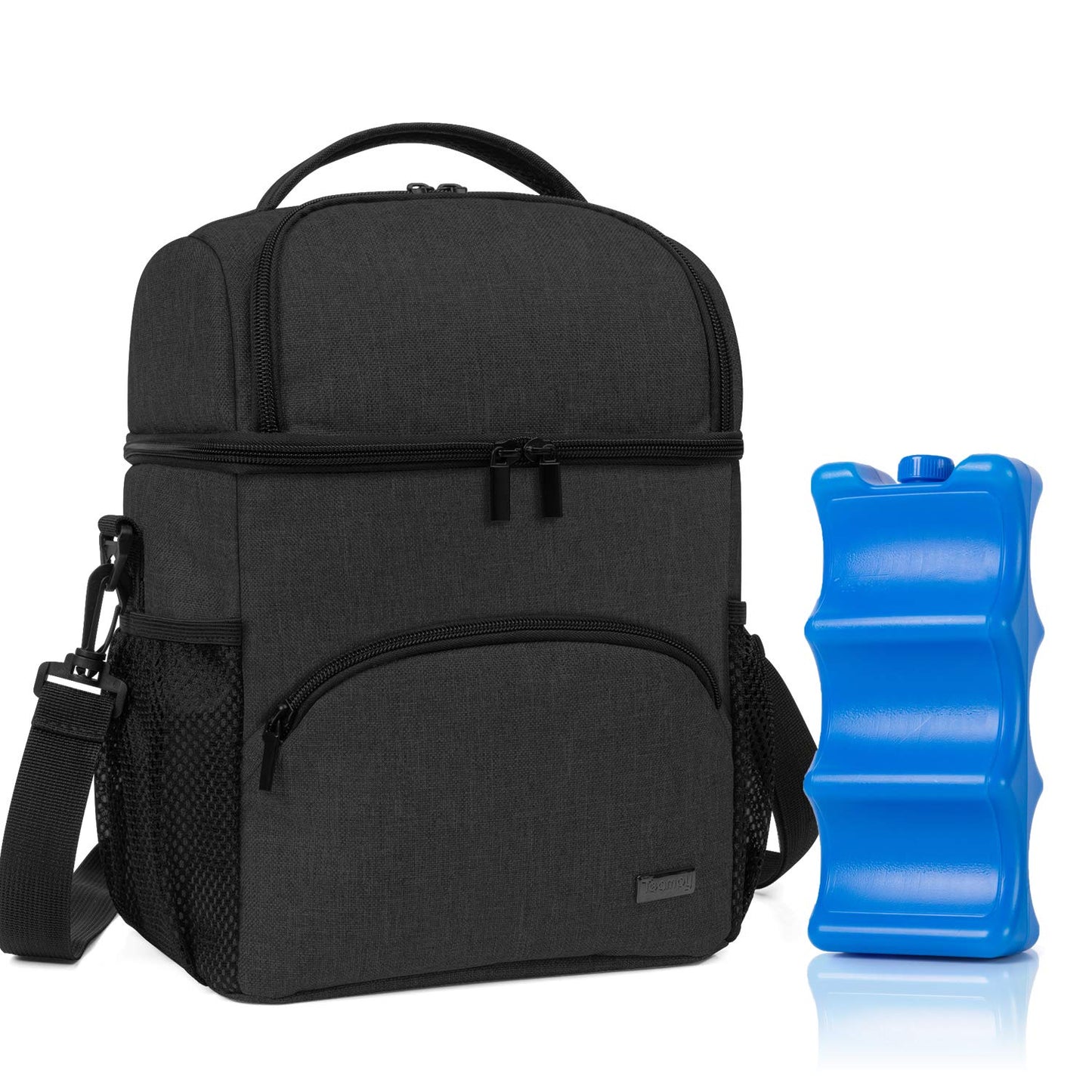 Teamoy Breastmilk Cooler Bag with Ice Pack, Double Layer Travel Bottle Cooler Tote - Fits 6 Large 9 oz Bottles, Black