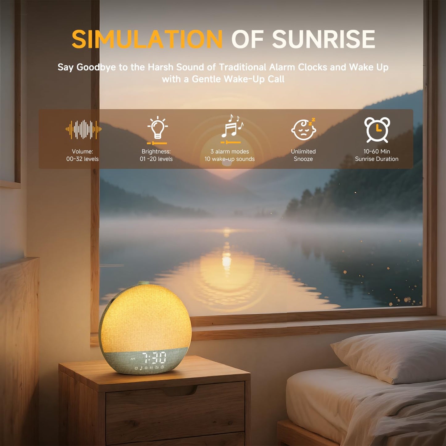 Geuuap Sunrise Alarm Clock White Noise Sound Machine for Bedroom | Natural Wake-Up Light with 30 Soothing Sleep Aids, Bluetooth Speaker, Dimmable Clock, Screen-Free Design for Baby Kids-Matcha Green