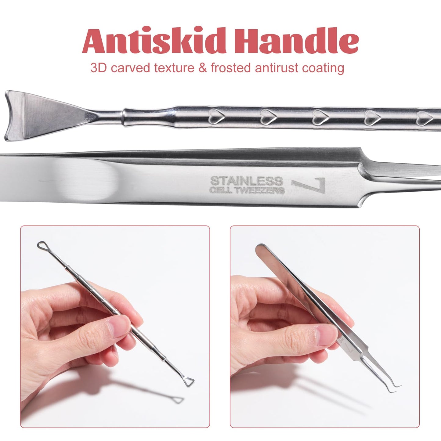 JPNK Black Acne Extractor Tool, Professional Stainless Pimple Acne Blemish Removal Tools Set with Mirror