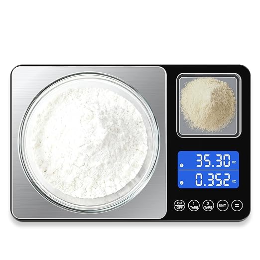 Digital Dual Platform Kitchen Scale, 33 lb Large & 1.1 lb Mini Food Scale with Dual-Line LCD Display, Stainless Steel, Hig...