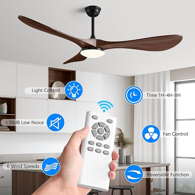 Ceiling Fan with Light and Remote,52 Inch Outdoor Ceiling Fan with 3 Blades for Patios,Modern Ceiling Fan Noiseless Reversible DC Motor 6 Speeds with 3 Color Temperature and Timer for Farmhouse