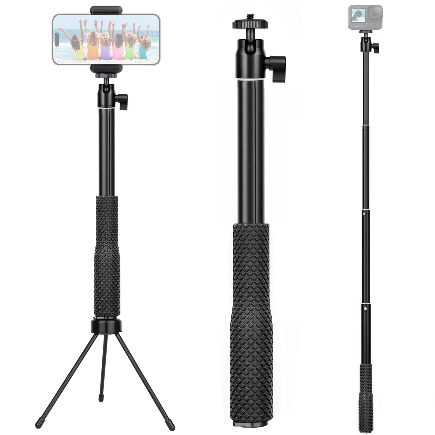 Gepuly 360Ballhead Waterproof Selfie Stick With Tripod Stand Phone Holder- Underwater Selfie Stick Pole - For Gopro Hero 13 12 1