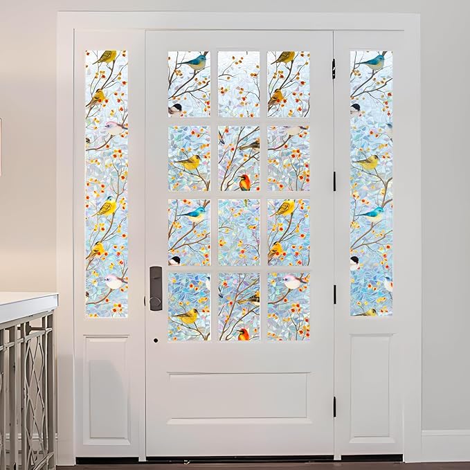 DKTIE Country Rustic Window Privacy Film Rainbow Film Decorative Window Sticker, UV2 Static Stained Glass Cling Tint for Home Heat Control Non-Adhesive (S3533, 35.4in X 118.1in)