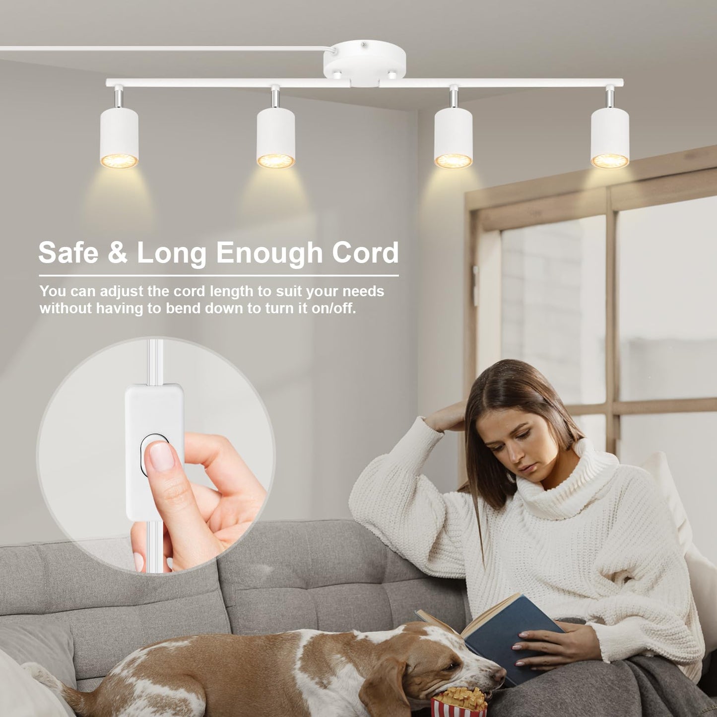 Plug In Track Lighting Led  Track Lighting Fixtures Ceiling  White 4-Light Kitchen Light Kit  Plug In Wall Light With 14.8Ft Power Cord  Rotatable Ceiling Spotlight For Bedroom(Gu10 Socket  No Bulb)