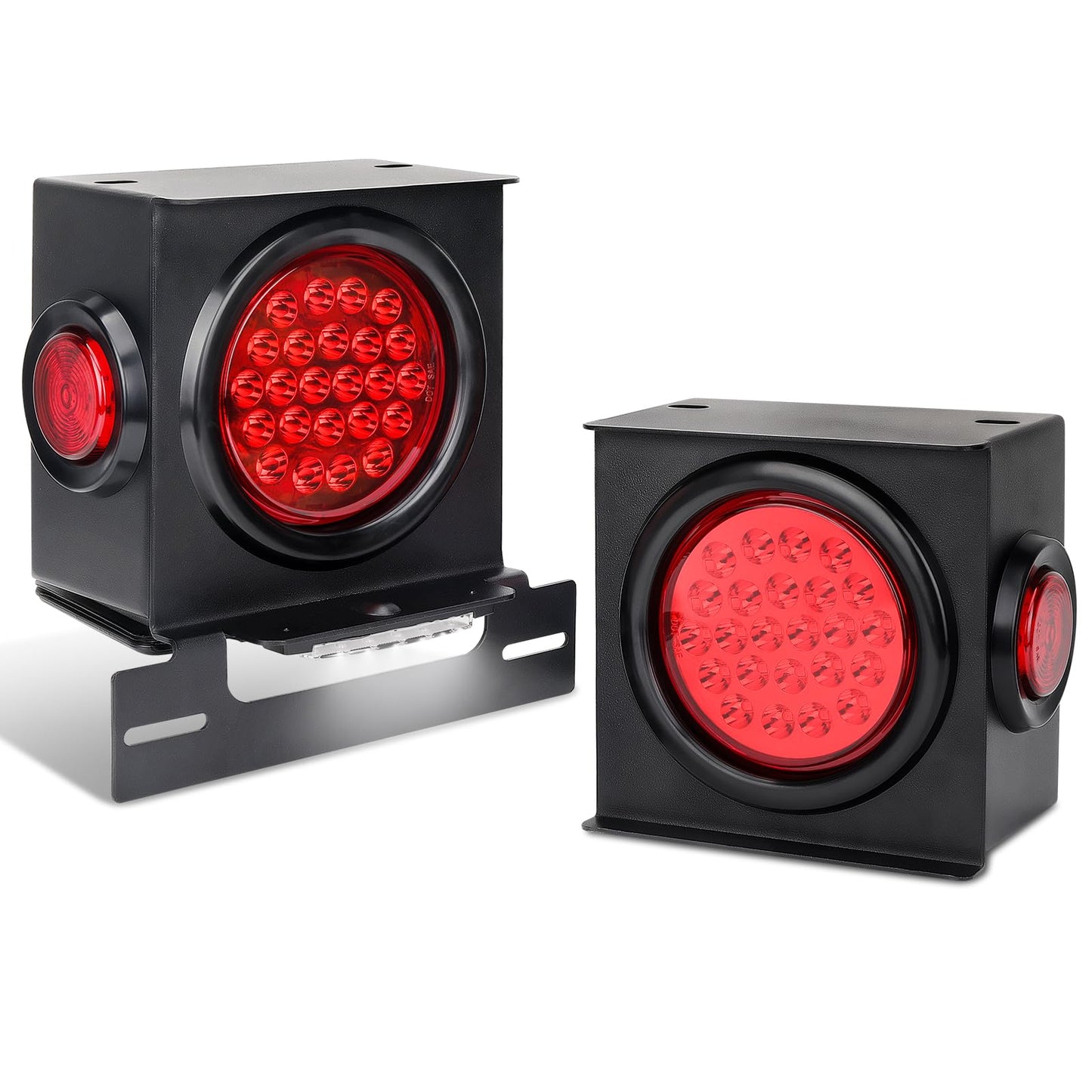 Rvzone 12V Square Led Trailer Light Steel Boxes Housing Kit  2Pcs Ip67 Red Waterproof Stop Brake Turn Lights With 4In Round Tail Lights 2 In Round Side Marker Light 6Led License Plate Lighting
