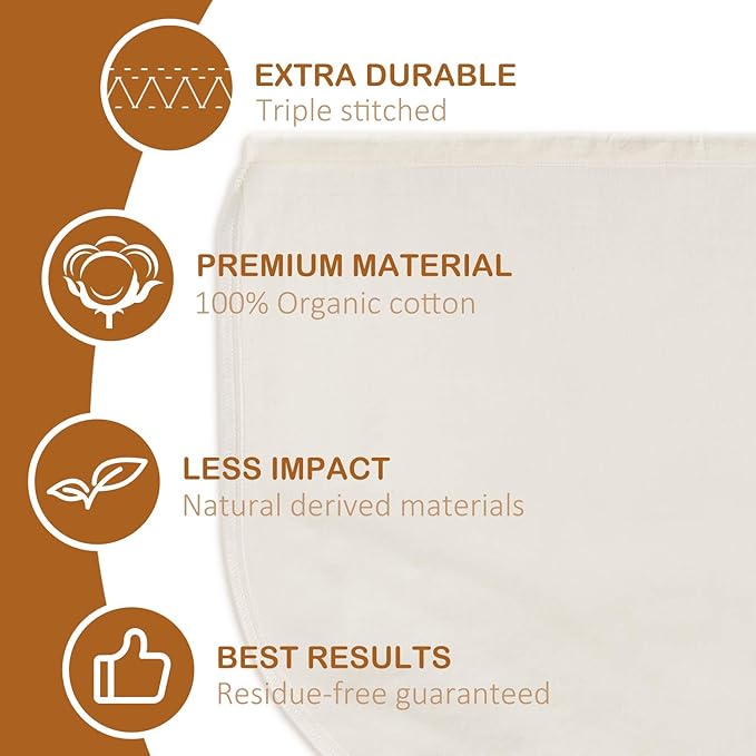 6 PCS 12"x12" Nut Milk Bags - 100% Unbleached Cotton Cheesecloth, Reusable Food Strainer Colander For Straining Almond/Oat Milk, Celery Juice, Cold Brew Coffee, Yogurt and Cheese Making