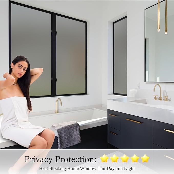 Coavas Window Privacy Film Frosted Glass Static Cling UV Sun Blocking Heat Control Window Tint Day and Night Insulation Home Bathroom Door Decorative Frosting Cover, 29.5 x 118.1 Inch, Gray