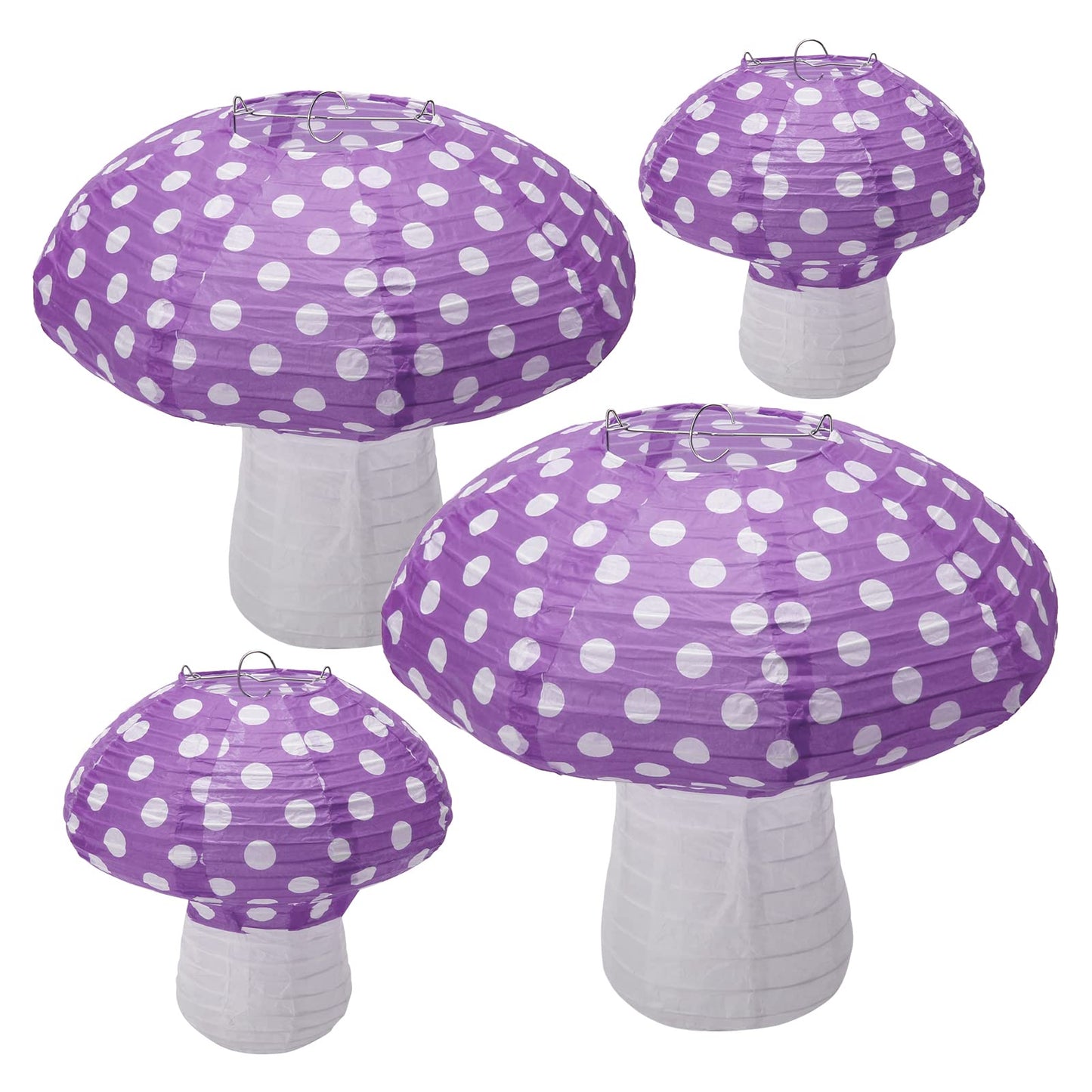 Windspeed 4Pcs Mushroom Shaped Paper Lanterns, 8-12 Inch, Purple, Nursery & Garden Decoration