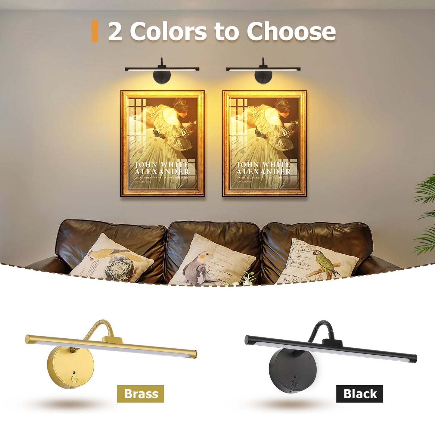 Picture Lights For Wall - Wireless Rechargeable Led Light With Remote  Adjustable Arm  Gold Battery Operated Display Lighting For discomfort-reducingtings  Bedroom  Gallery Wall D?Cor (Black  12.6 Inch - 2Pack)
