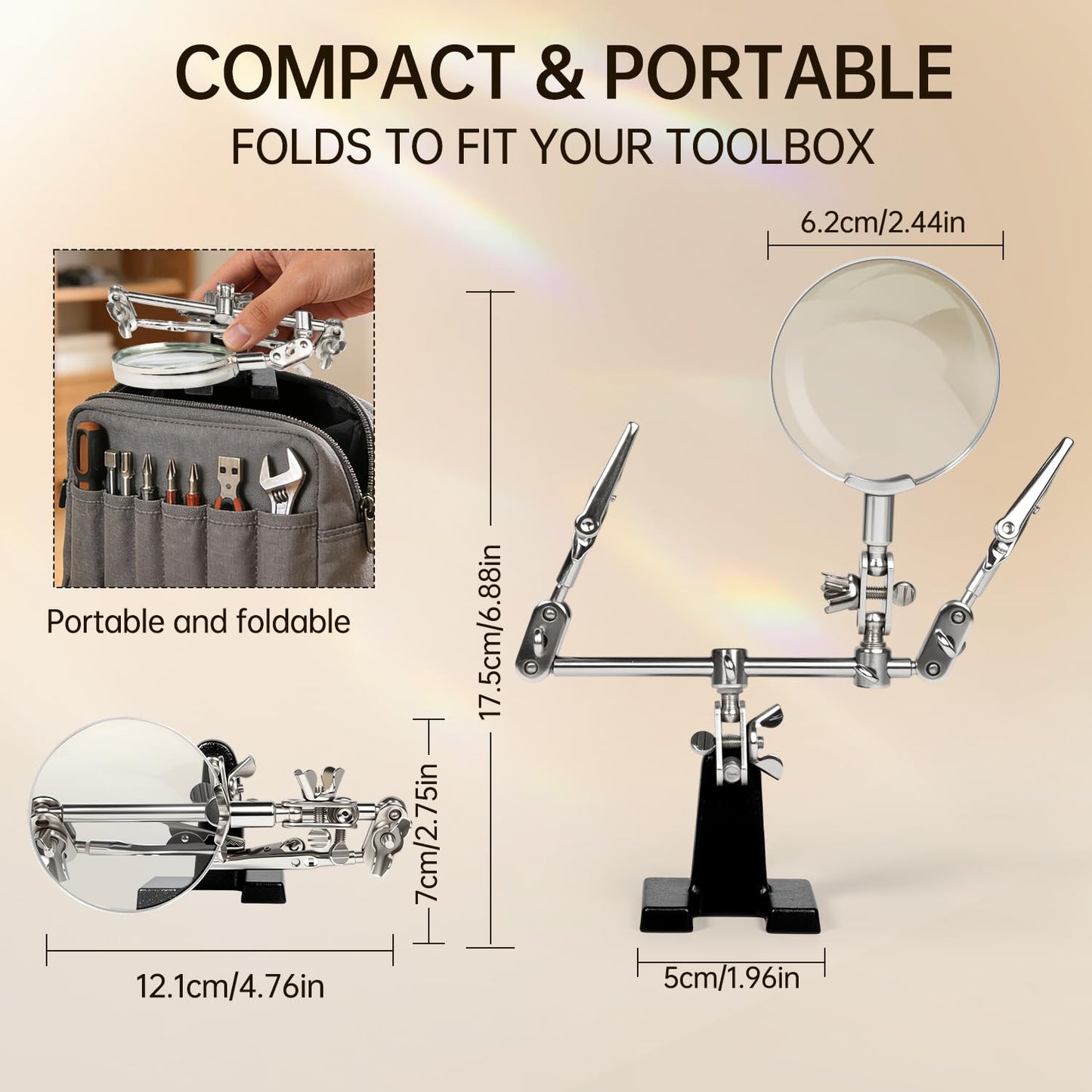 AORAEM Helping Hands Magnifier with Dual Adjustable Alligator Clips in 2.5X Magnifying Glass Soldering Station for Crafting, Hobby, Micro Objects (Not Include Battery)