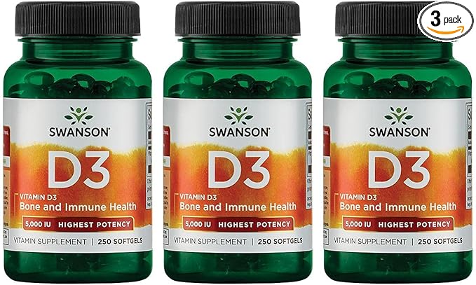 Swanson Vitamin D3 - Vitamin Supplement Promoting Bone Health & Immune System Support - Natural Support for Calcium Distribution & Absorption - (250 Softgels) (3 Pack)