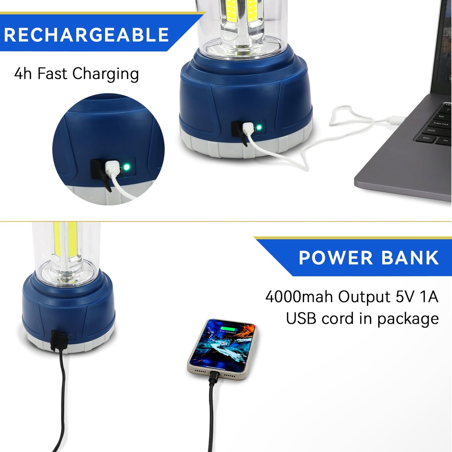 Durapower Led Camping Lantern Rechargeable  Bright 2000 Lumen  5 Modes  4000 Mah Power Bank  Ip44 Waterproof Lantern For Hurricane  Emergency  Power Outages  Home