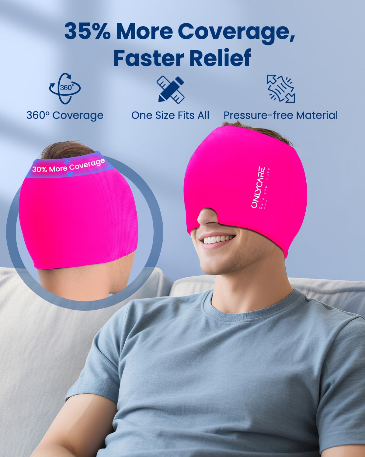 Migraine Relief Cap, ONLYCARE Headache Relief Cap, Soothing Migraine Mask, Odorless Gel Ice Head Wrap, Hot & Cold Therapy, Reusable Ice Pack for Tension and Stress (ROS Red)