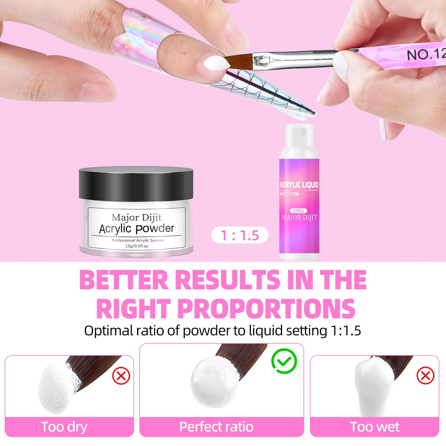 Acrylic Nail Kit with Drill 120ml Liquid Powders Base Coat Top Coat Primer with everything Nails Kit Acrylic Set Manicure Tools