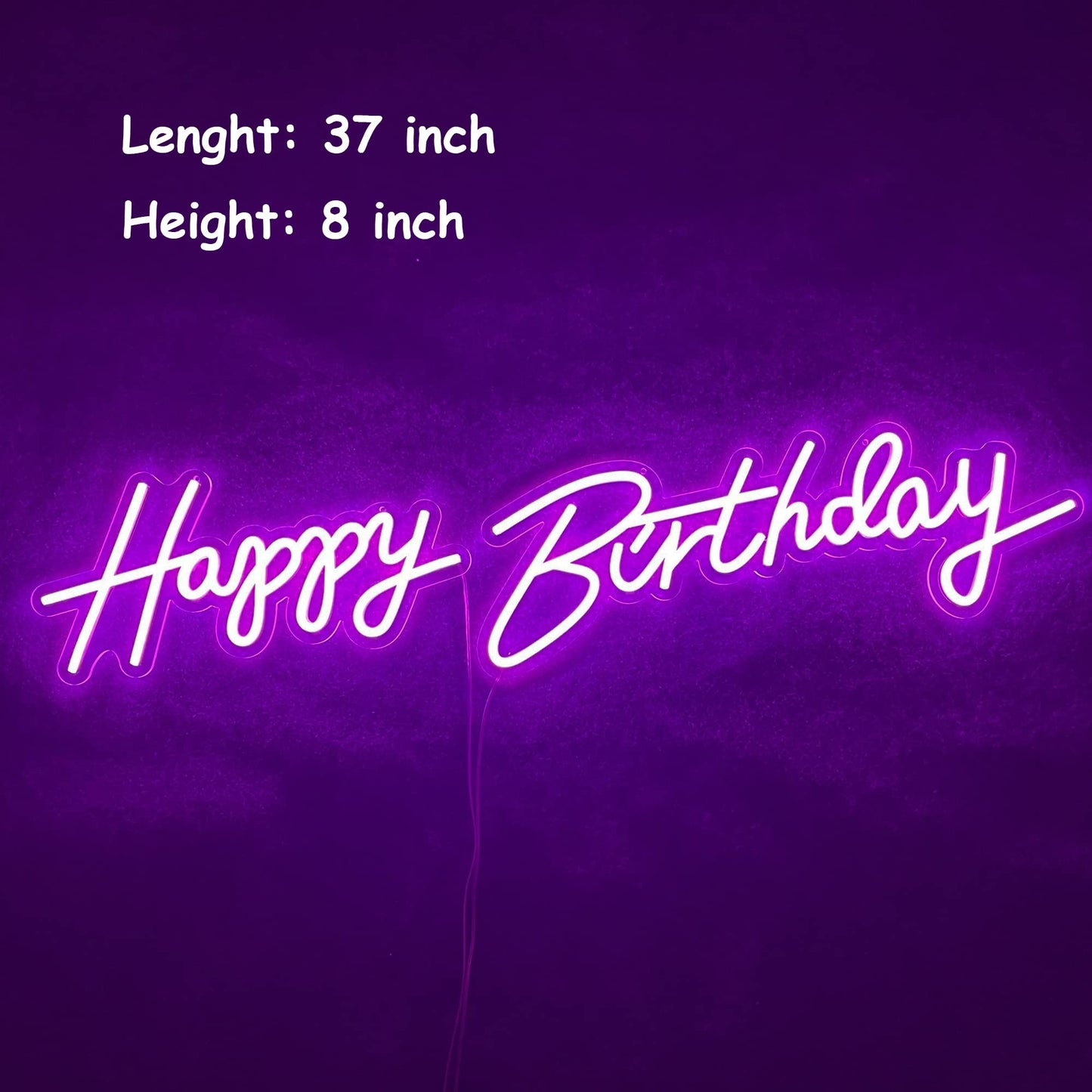 ASIUXIRS Neon Sign - Happy Birthday Wall Art - 37x8 Inch - Pink - Acrylic