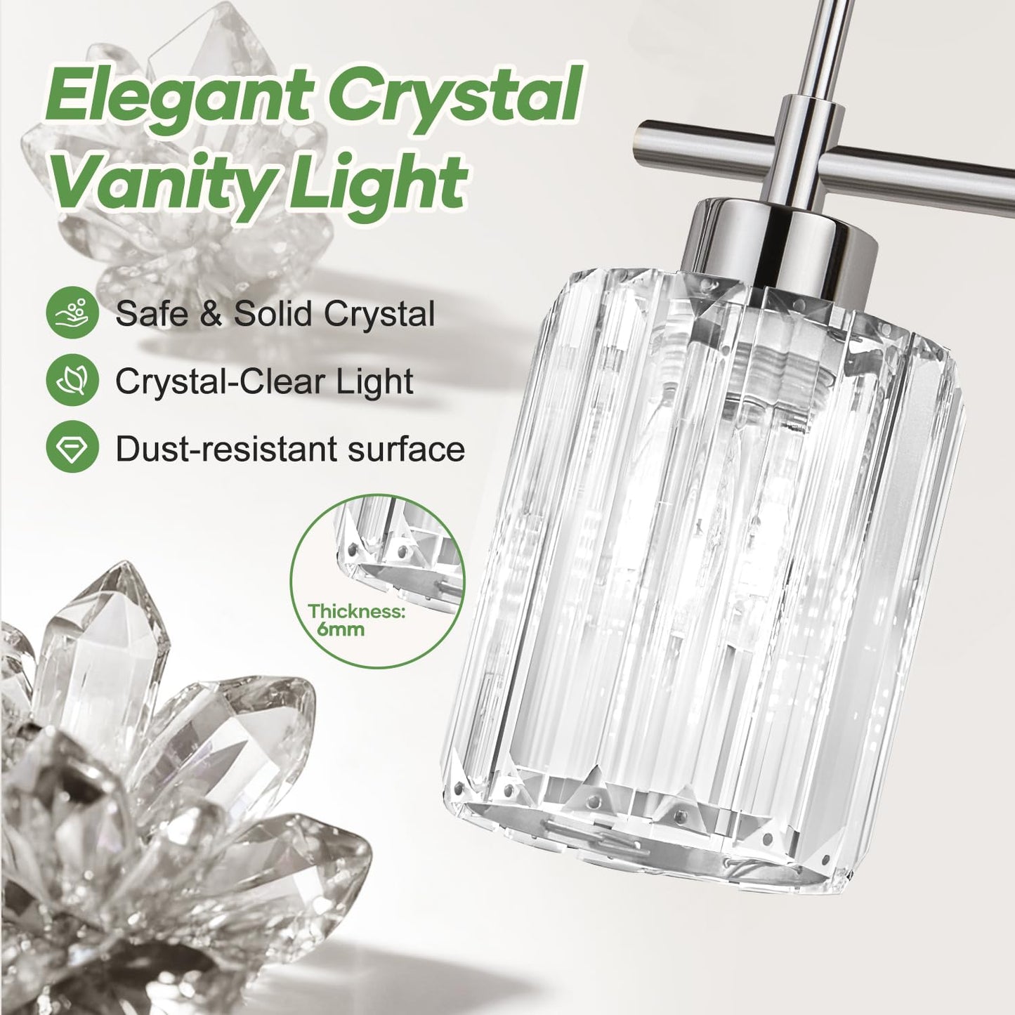 Meybiok Modern Crystal Bathroom Vanity Light, 3-Light Chrome Vanity Light with Clear K9 Crystal Shades, Bathroom Light Fixtures Over Mirror (Bulbs Not Included)