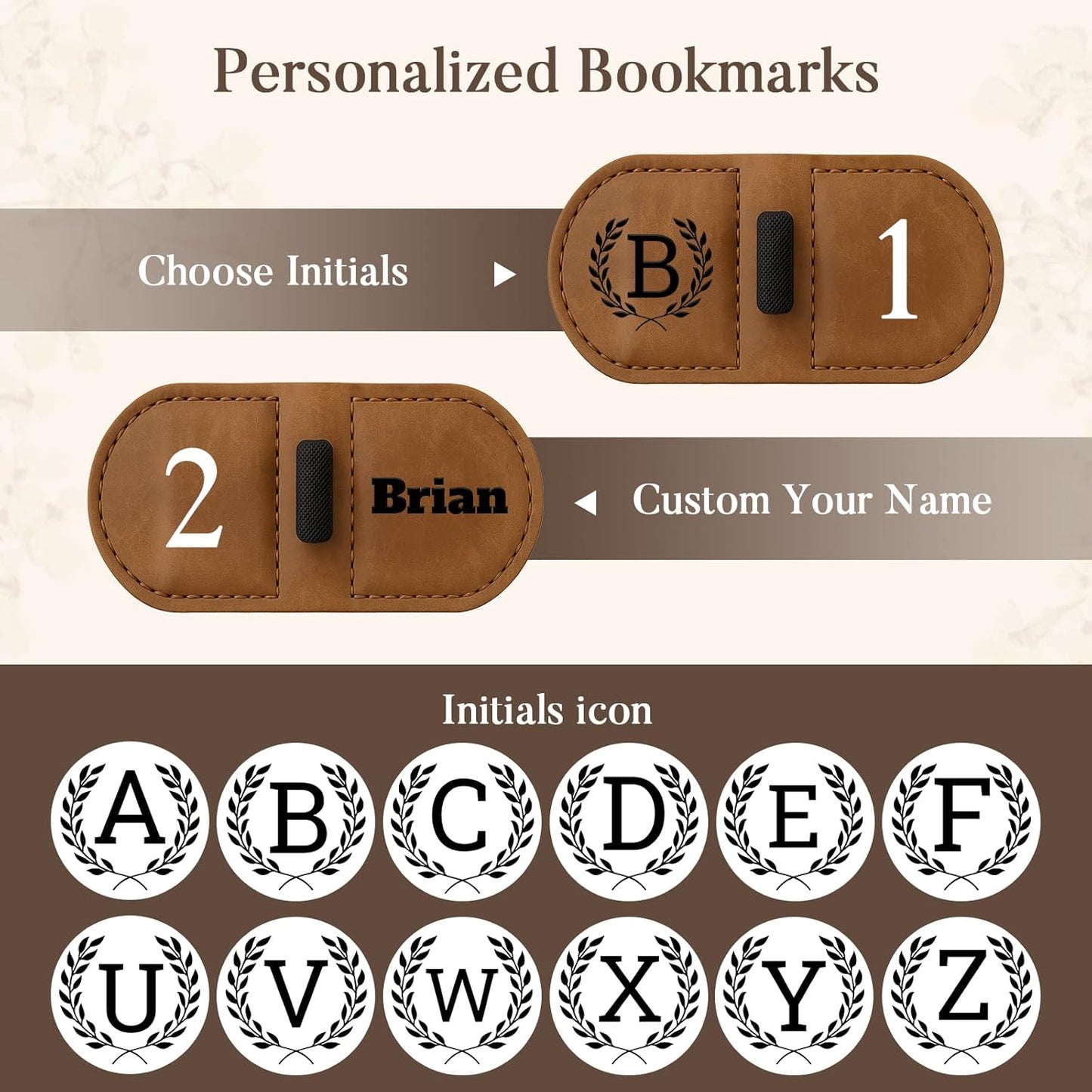 Personalized Bygone Mark Bookmark with Pen Holder,Engraving Leather Magnetic Bookmarks Vintage 26 Letters Name Initials Text Book Marker Clips Gifts for Reading Book Lovers Women (Green, S)
