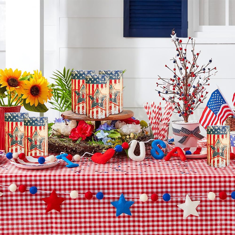 Aulaygo Patriotic Candles With Timer Remote Control Set Of 3 Vintage American Flag Flameless Led Candles Battery Operated For In
