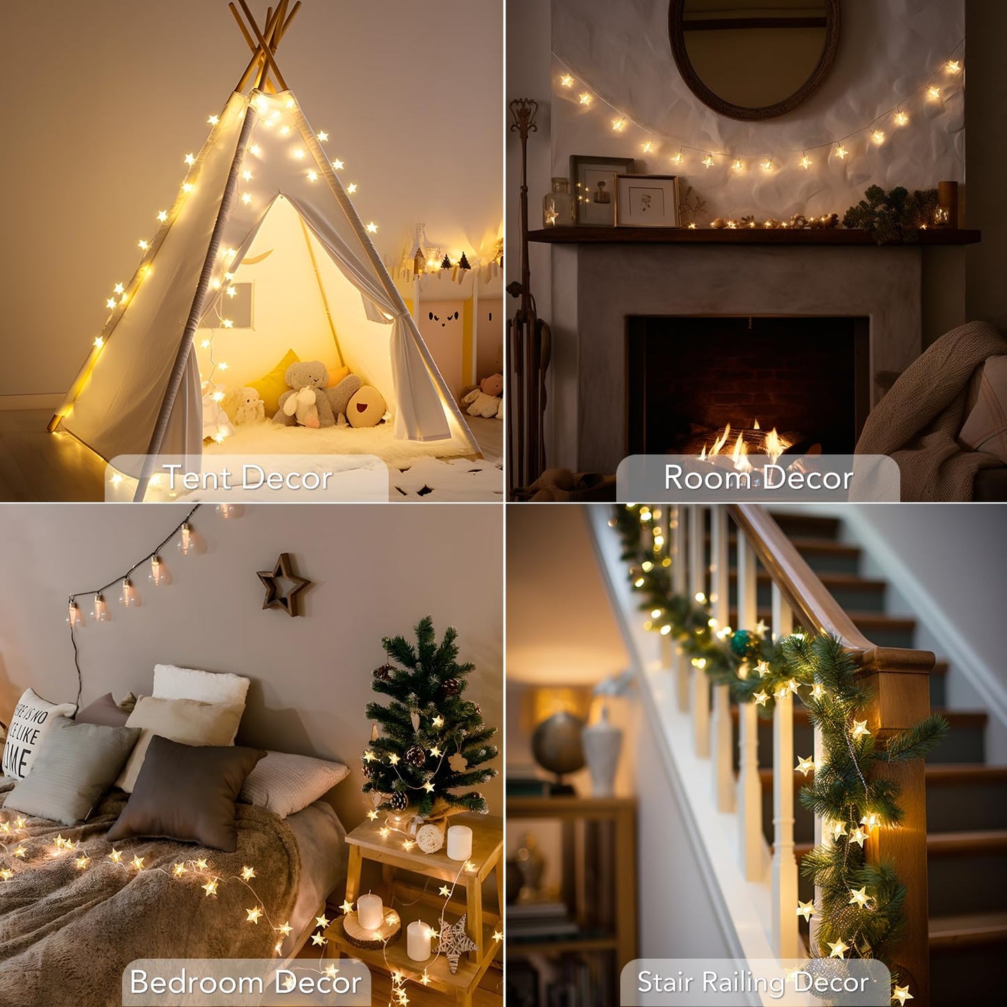 Tasodin Star String Lights, 40 Led Waterproof Fairy Lights, 20Ft, Warm White, Battery Operated With Remote Control For Home & Party Decor