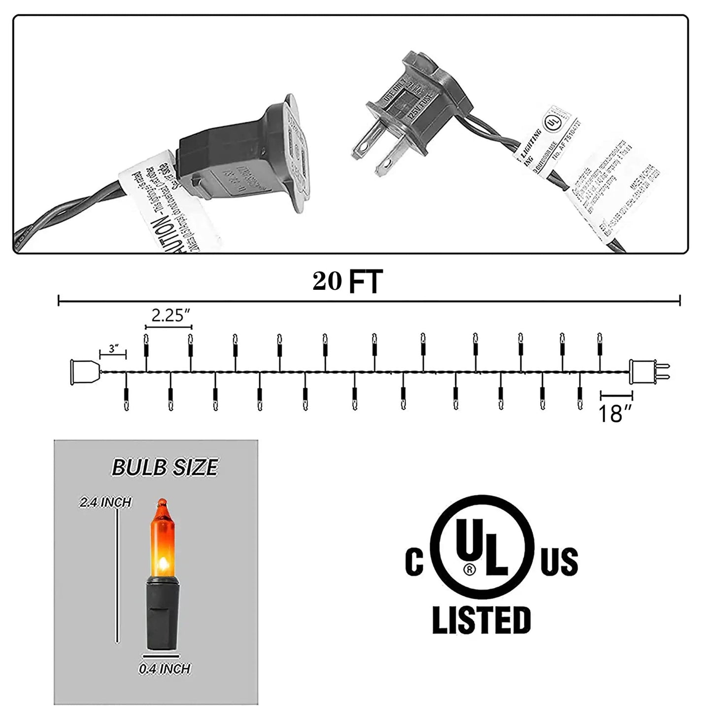 Tw Shine 20Ft Orange Halloween String Lights, 100 Count Incandescent Mini Decor For Indoor/Outdoor Use, Model Zf-100-2/Sb