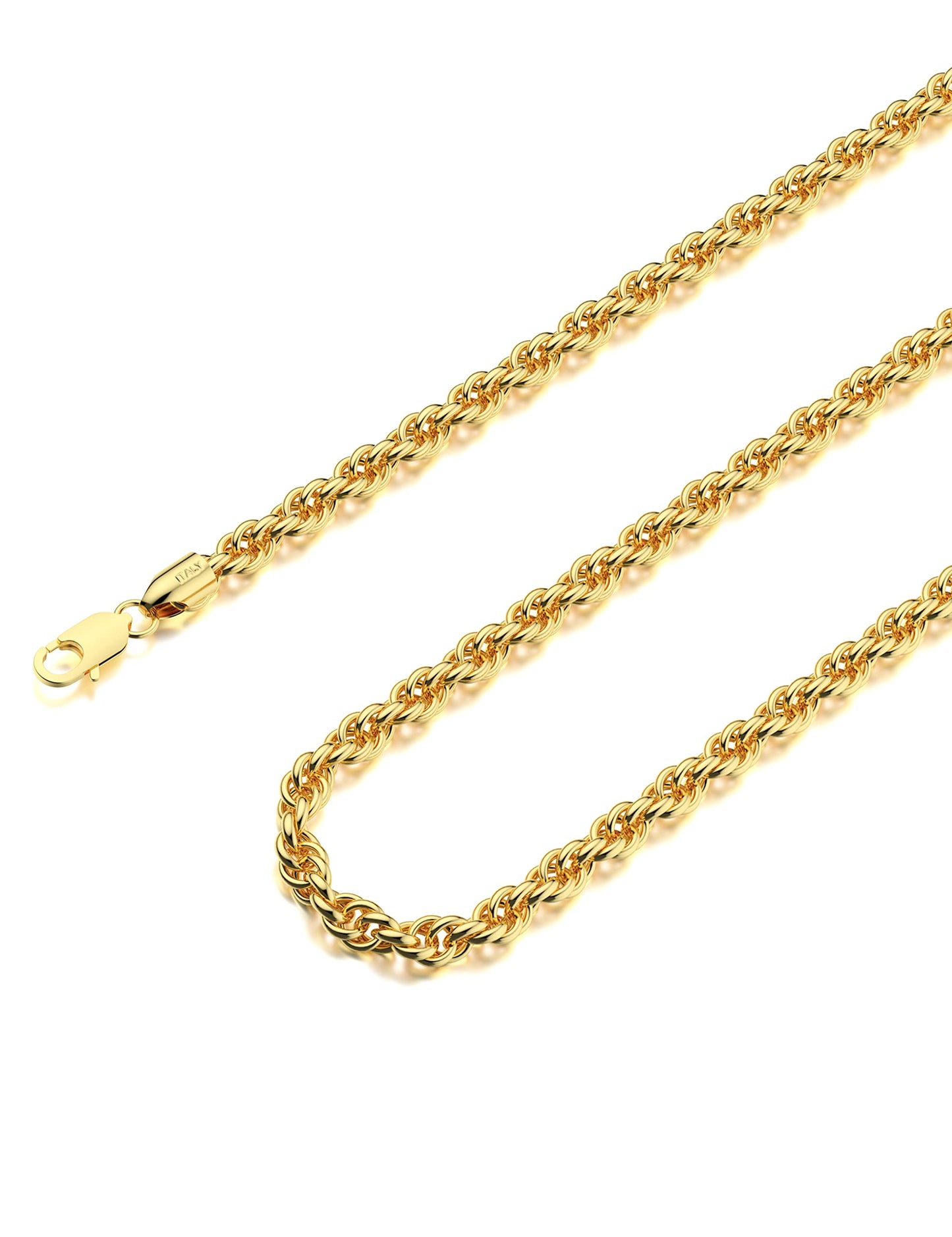 Waitsoul 925 Sterling Silver Rope Chain Lobster Clasp 2.5mm Gold Plated Chain Necklace for Men Women Necklace Chain 18 Inch