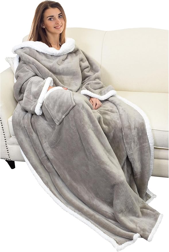 Catalonia Sherpa Wearable Blanket with Sleeves Arms, Comfy Sleeved TV Wrap Blanket, Large Snuggly Throw for Women and Men,...