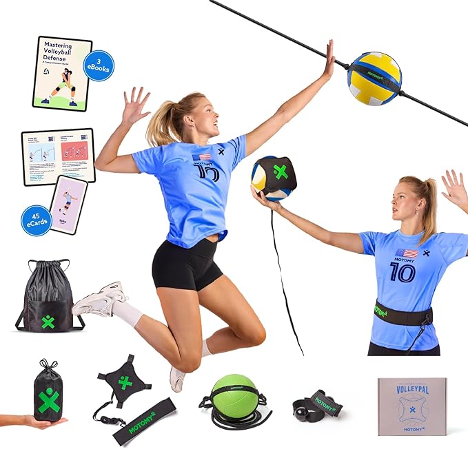 MOTOMY™ Volleyball Training Equipment Aid ‘VolleyPal’ – Solo Rebounder Trainer for Serve, Spike, Set & Pass; Indoor and Ou...