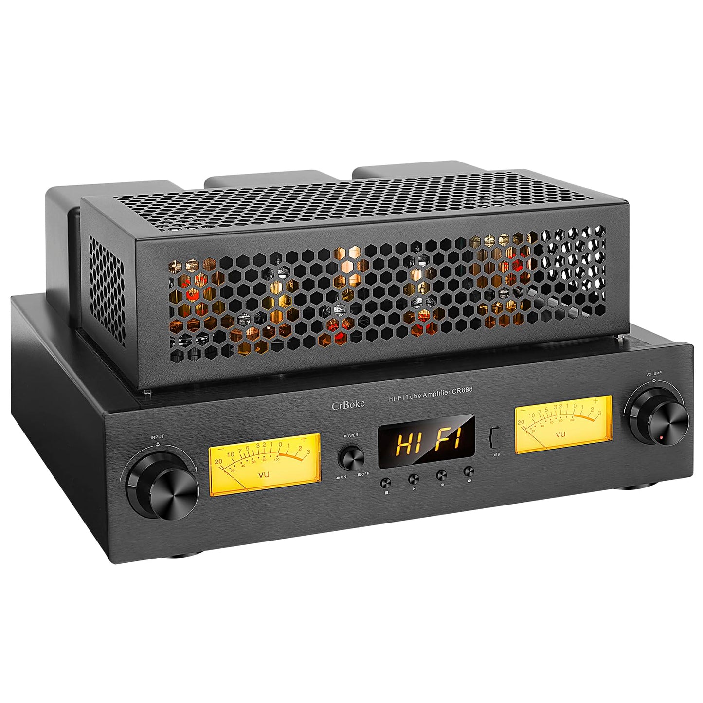 CrBoke KT88 480W Class A Tube Amplifier with APTX-HD Bluetooth & Subwoofer Output