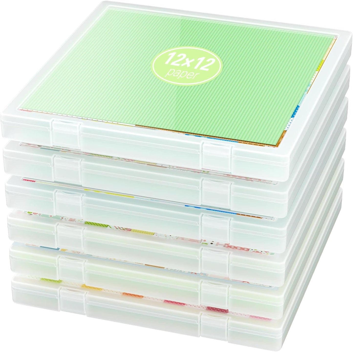iBune 6 Pack 12x12 Paper Organizer, Scrapbook Paper Storage, Plastic Craft Organizers Storage, Art Supply Photo Sticker Storage Case, Inner Size 12.2 x 12.2 x 0.85 in