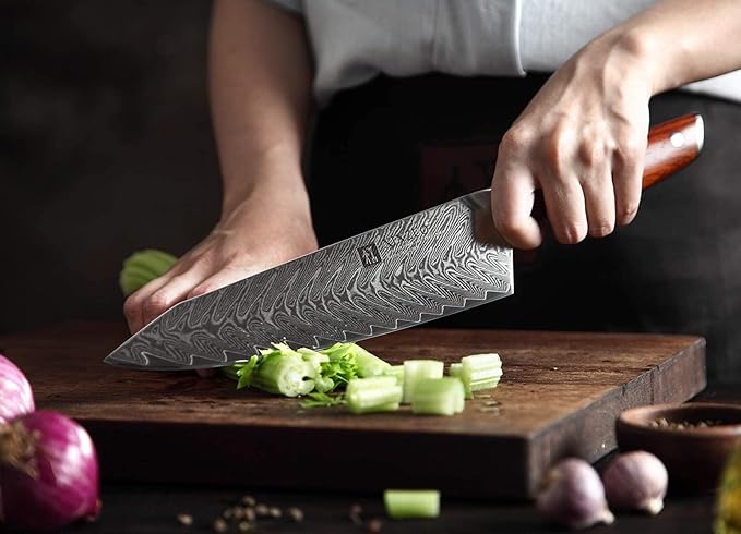 XINZUO 5 Pcs Knife Set, Professional Super Damscus Steel Kitchen Knife Set, Ultra Sharp Blade, Natural Rose Handle, Chef Gift Box-Yi Series