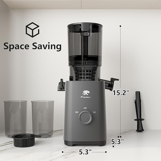T33 Cold Press Juicer Machines, 5.3" Large Feed Chute Slow Masticating Juicer, Powerful AC Brushless Motor Fit Whole Fruits & Vegetable, 99% Juice Yield, Ultra Quiet, Easy Clean