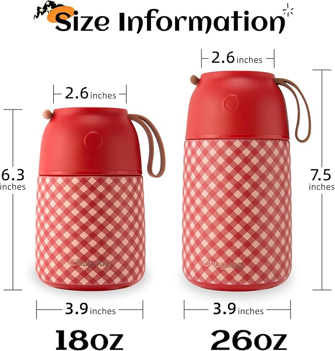 Thermo for Hot Food for Adults Kids | Wide Mouth, 18 oz Insulated Food Jar with Spoon, Leakproof Soup Thermo for School Office Travel, Thermal Steel Lunch Container Easy to Carry (Red)