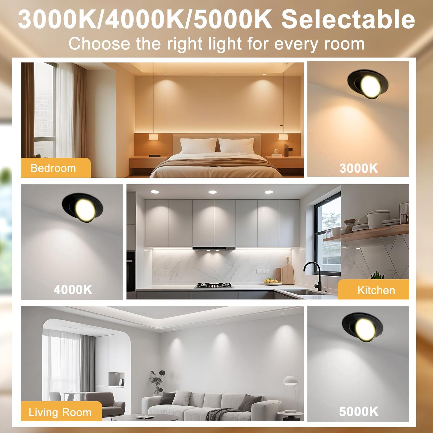 Lightdot 6 Pack 6 Inch Led Gimbal Recessed Lighting  360+90 Adjustable  3Cct Selectable & Dimmable (5%-100%)  1300Lm Ultra Bright Canless Downlight  Etl/Fcc Certified For Living Room/Kitchen-Black