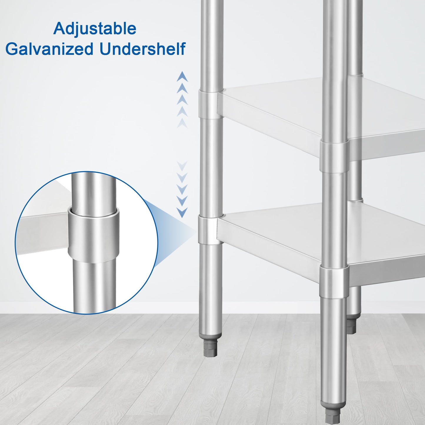 HARDURA Stainless Steel Table 24X18 Inches with Undershelf and Galvanized Legs NSF Heavy Duty Commercial Prep Work Table for Restaurant Kitchen Home and Hotel