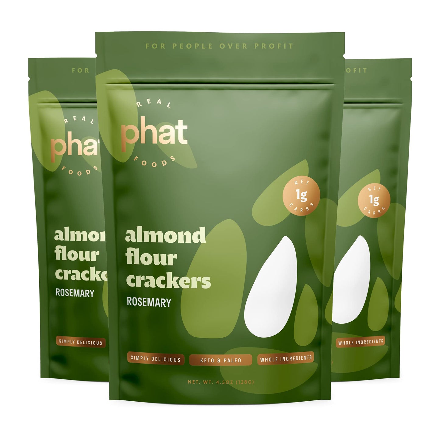 Rosemary Almond Flour Crackers by Real Phat Foods - Low Carb, Gluten-Free Keto Crackers - Pack of 3 (Rosemary)