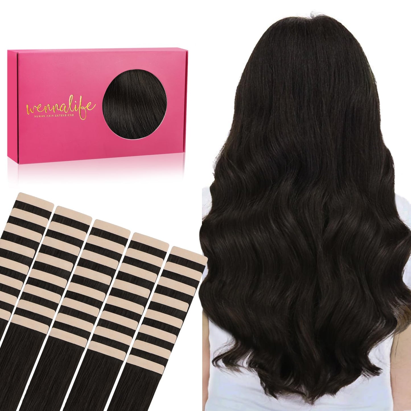 Wennalife Tape in Hair Extensions Human Hair, 40pcs 100g 20 inch Dark Brown Hair Extensions Real Human Hair Straight Tape in Ext