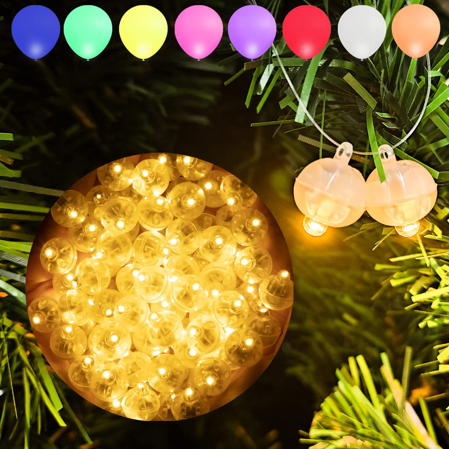 Aogist Mini LED Balloon Lights, 100pcs Warm White, Battery Powered, Waterproof, Model A001