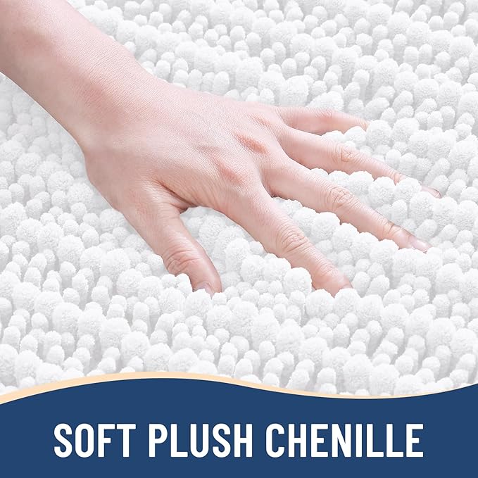 Arotive Luxury Chenille Bathroom Rug Mat, Extra Soft Thick Absorbent Shaggy Bath Rugs, Non-Slip Machine Wash Dry, Plush Bath Mats for Bathroom, Shower and Tub, 44x32, White
