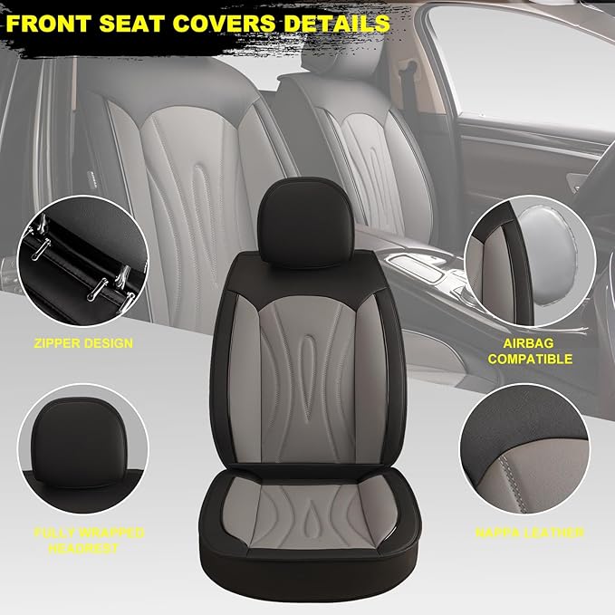 Front Car Seat Covers 2-Piece Set Fit for Subaru Forester 2014-2025,Non-Slip Laux Leather Waterproof Seat Covers(Black&Grey,2PCS Front)