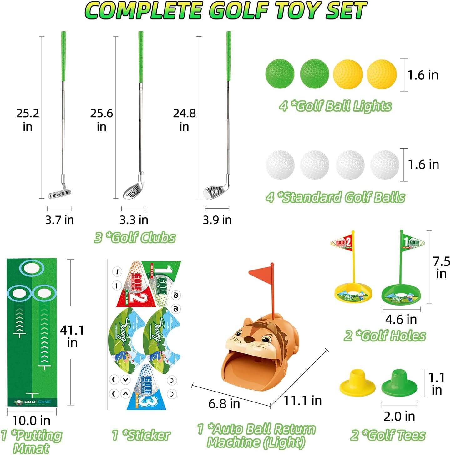 Toddler Golf Set for Age 3+ - Kids Golf Clubs Retractable with Light Automatic Golf Returner, 4 Glow Golf Balls and Putting Mat - Golf Games Sports Toys Gift for Outdoor Indoor Play