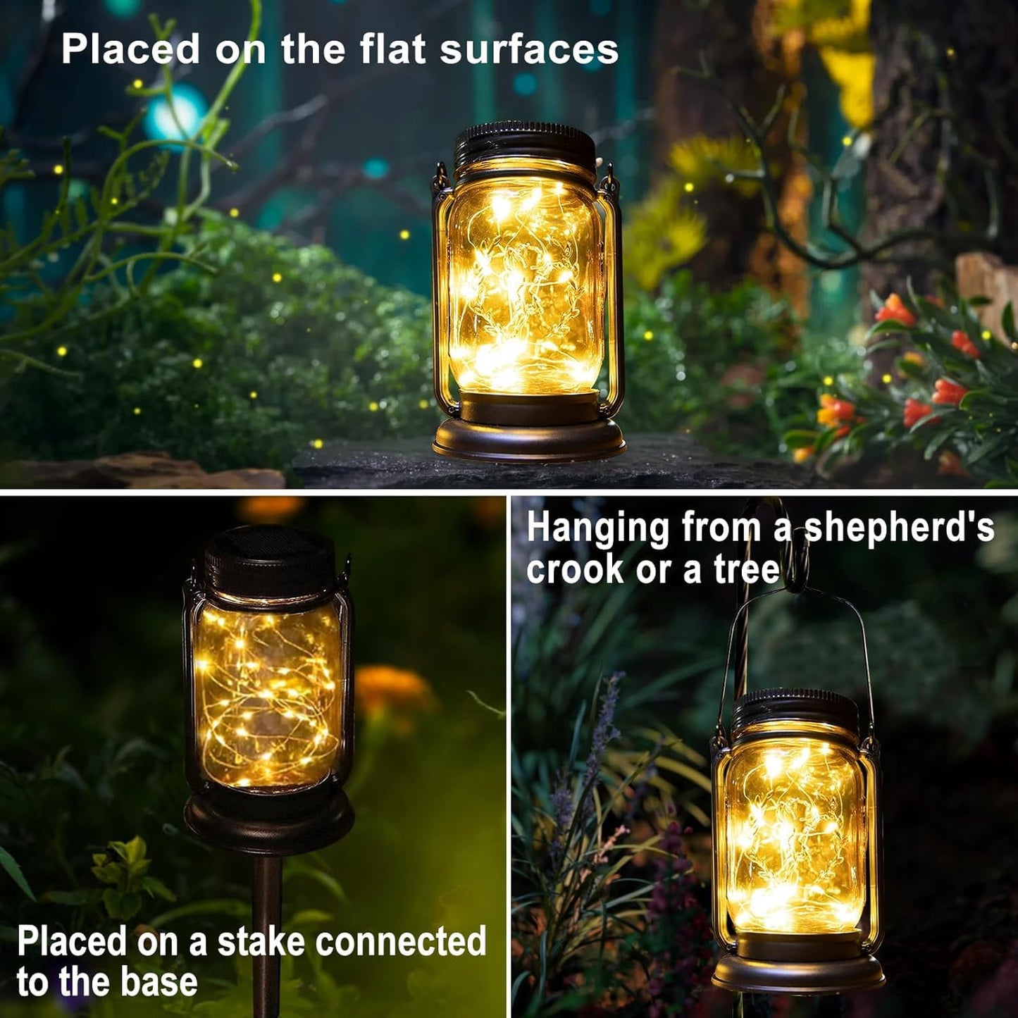Vcdsoy Solar Lantern Lights 4 Pack Vintage Glass Mason Jar Warm White F-11 Outdoor Waterproof Table Lamp for Patio Lawn Tree