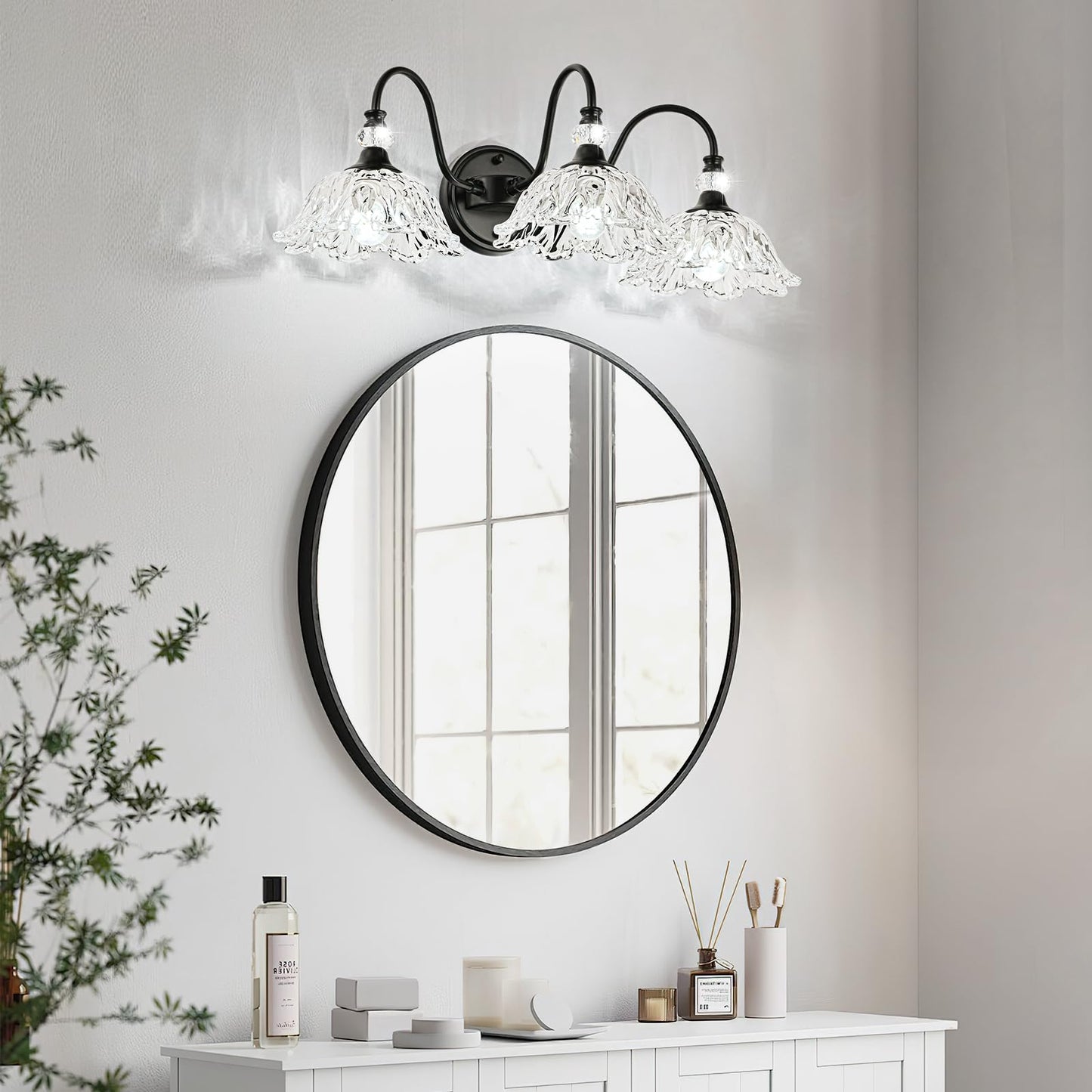 Black Bathroom Vanity Light 3-Light Vanity Light With Crystal Glass Shades Vintage Farmhouse Vanity Lighting For Bathroom And Dressing Table