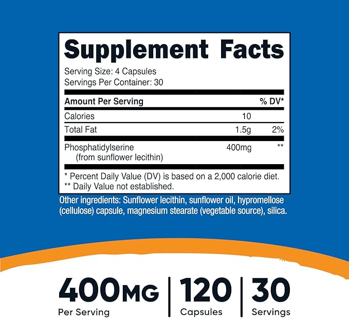 Nutricost Phosphatidylserine 400mg, 120 Capsules - Soy Free, 30 Servings, Vegetarian Friendly, Non-GMO, Gluten Free