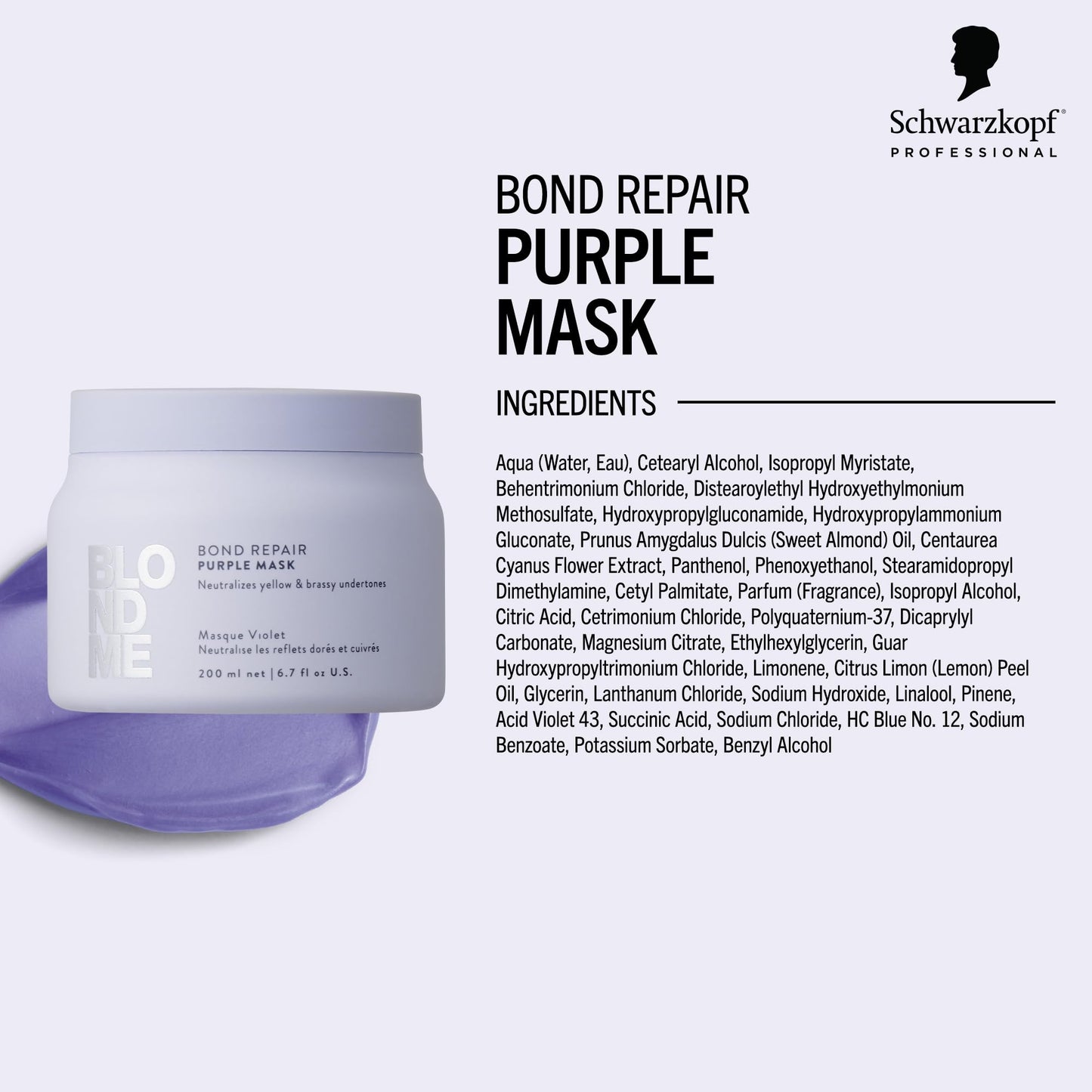 BlondMe Bond Repair Purple Mask for Blonde Hair | Neutralizes Yellow & Brassy Tones | Maintain, Refresh, & Enrich | For Moisturi