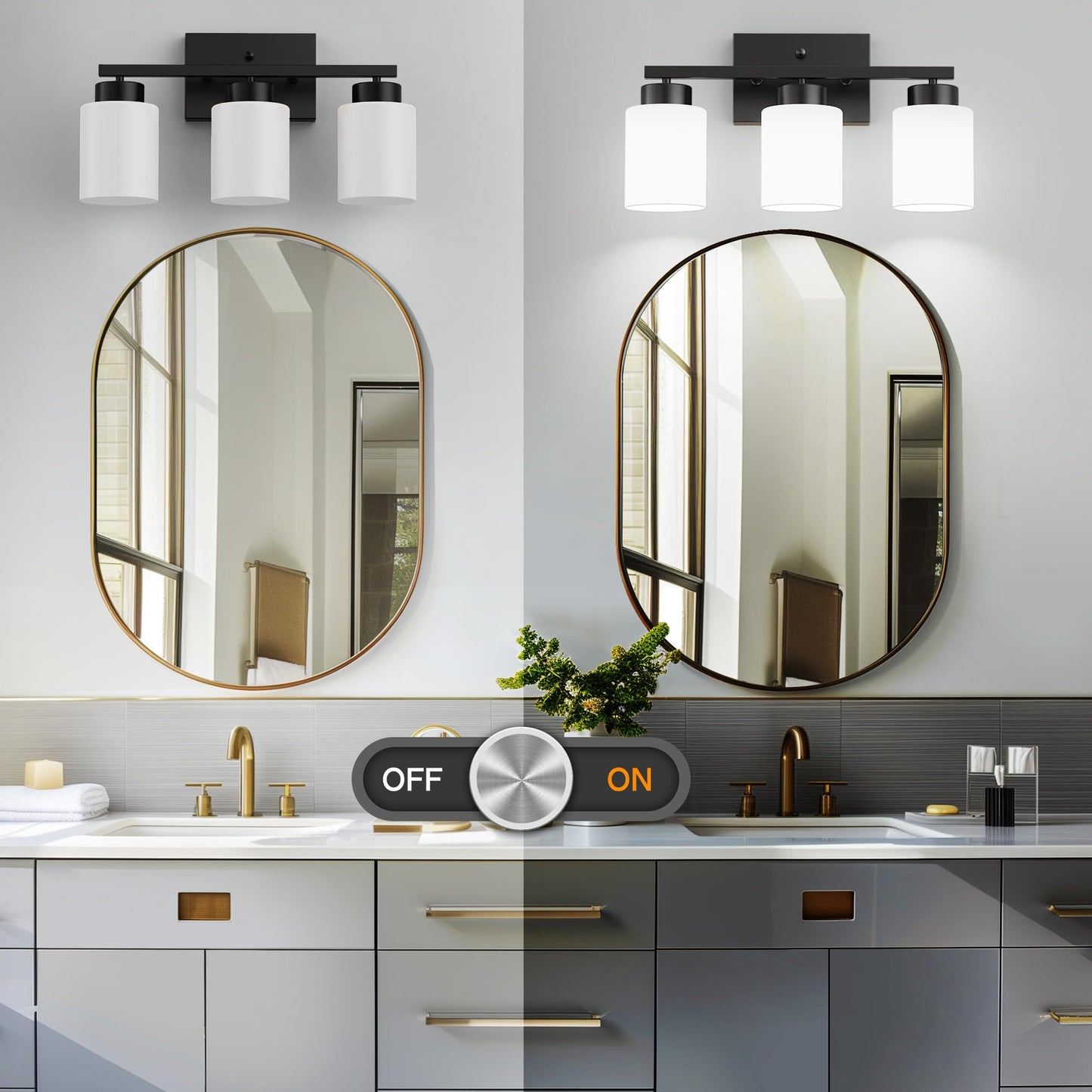 Partphoner 3-Light Matte Black Bathroom Light Fixtures  Modern Vanity Light Over Mirror Lighting  Wall Sconce With Frosted Milky White Glass Shades For Bedroom Living Room Kitchen Hallway