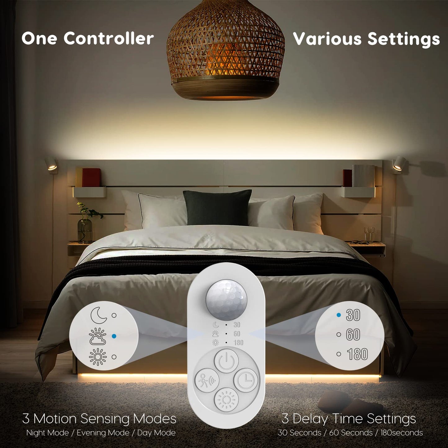 Dual Motion Sensor Light Indoor - Plug-In Motion Activated Led Stair Light Strip Step Light With Double Sensors  Dimmer And Timer For Stairway  Bedroom  Corridor (Warm White 3000K 32.8Ft Light Strip)